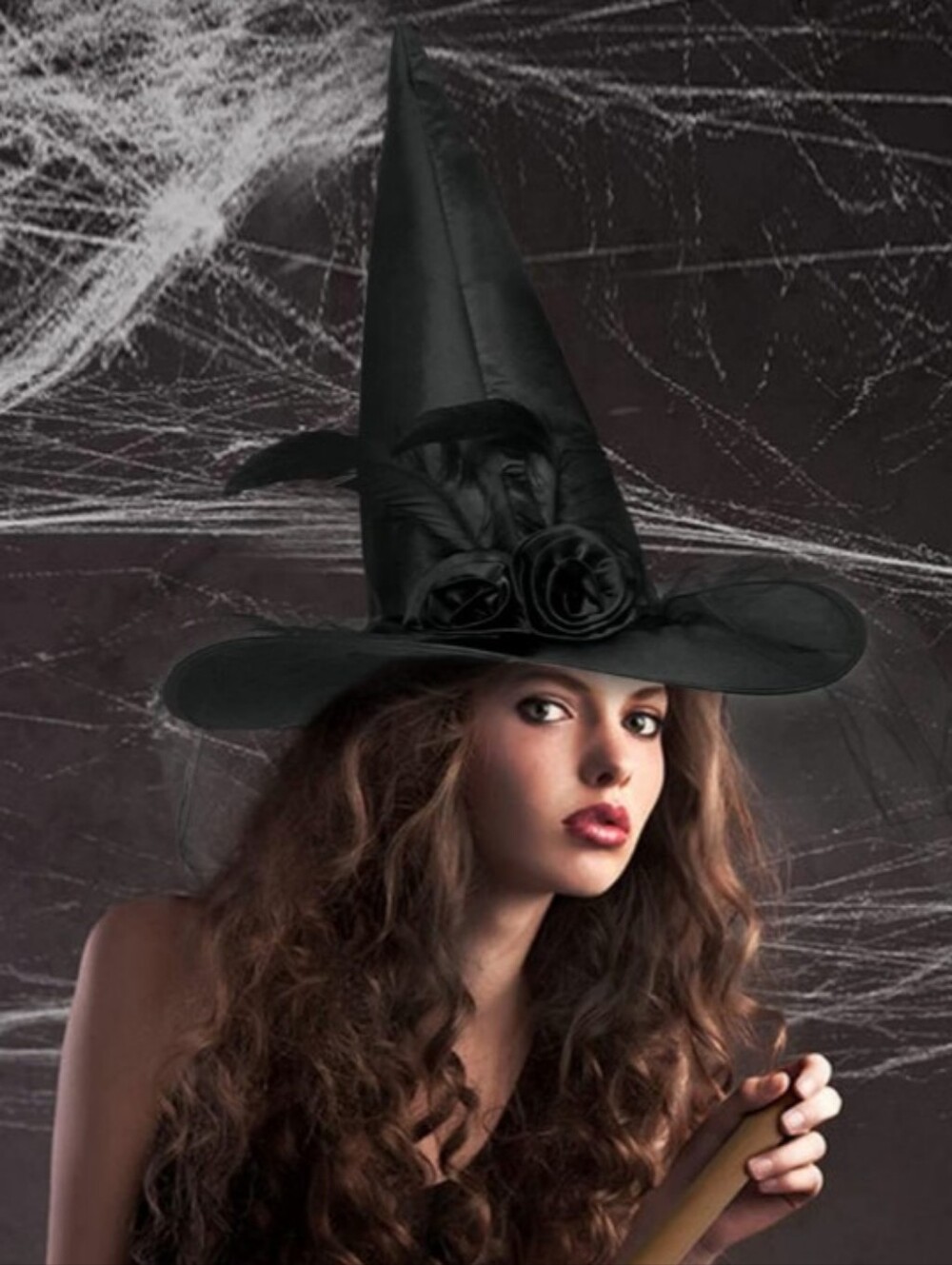 NEW! Black Witch Hat With Feather Detail Halloween Accessory OS